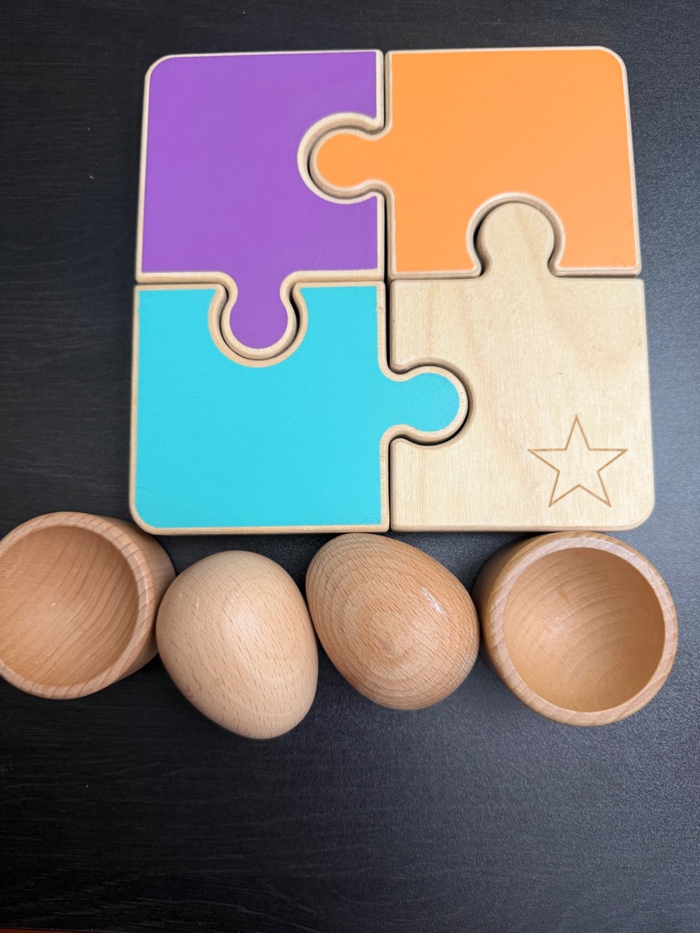 Wooden Puzzle Play Set with Teal, Purple & Orange Pieces LOVEVERY